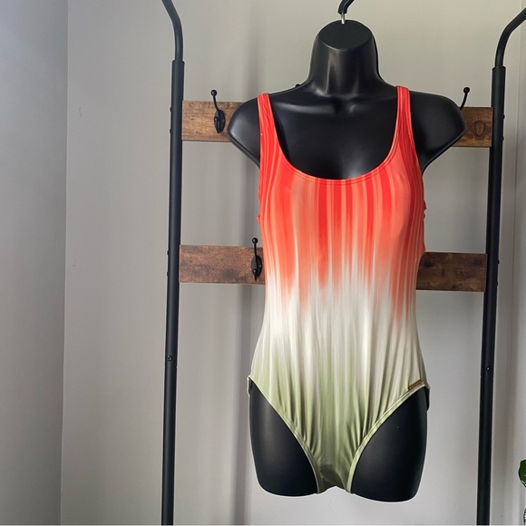 Vince Camuto women’s Dip-Dye Scoop Neck One-Piece Safari Green ombré size 12 NEW - Picture 3 of 6